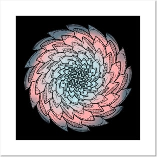 Gradiently Colored Floral Spiral Mandala Line Art Posters and Art